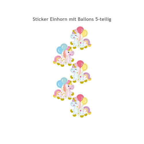 Sticker Einhorn mit Ballons 5 Stück